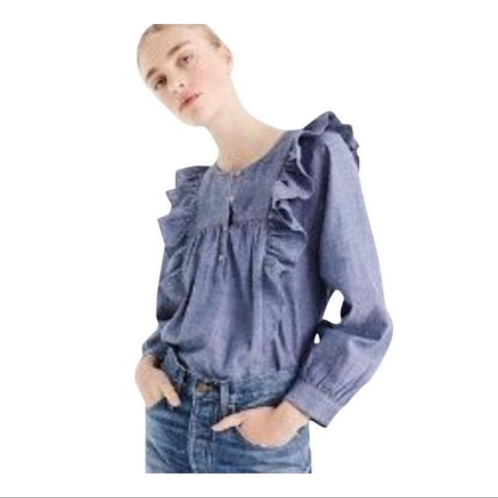 J. Crew Ruffle Chambray Top